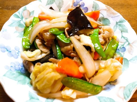 キャベツと絹さやと豚肉で八宝菜風